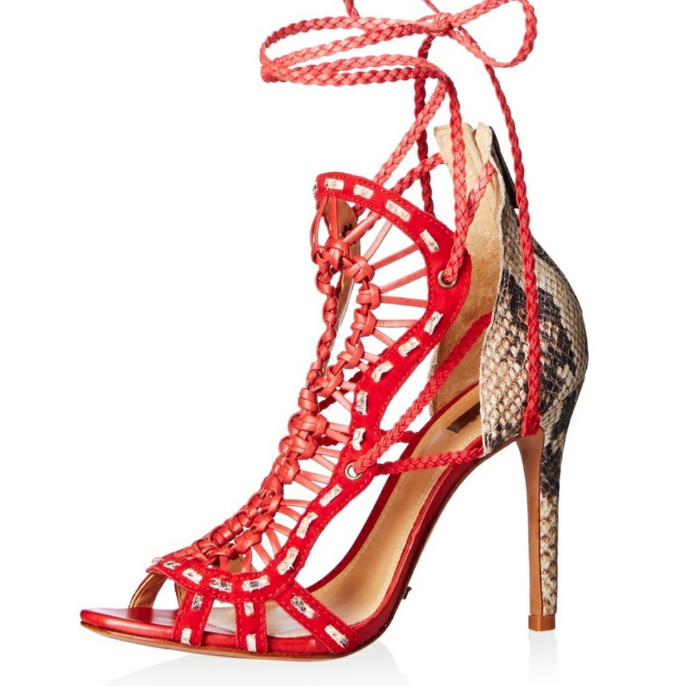 Red and Snakeskin laceup shoe